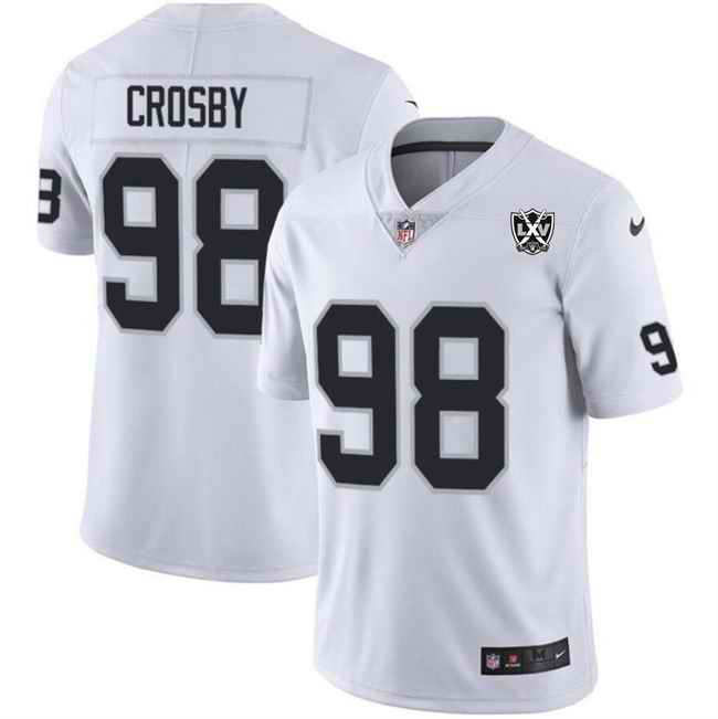 Men's Las Vegas Raiders  #98 Maxx Crosby White 2024 65th Anniversary Patch Vapor Stitched Football Jersey